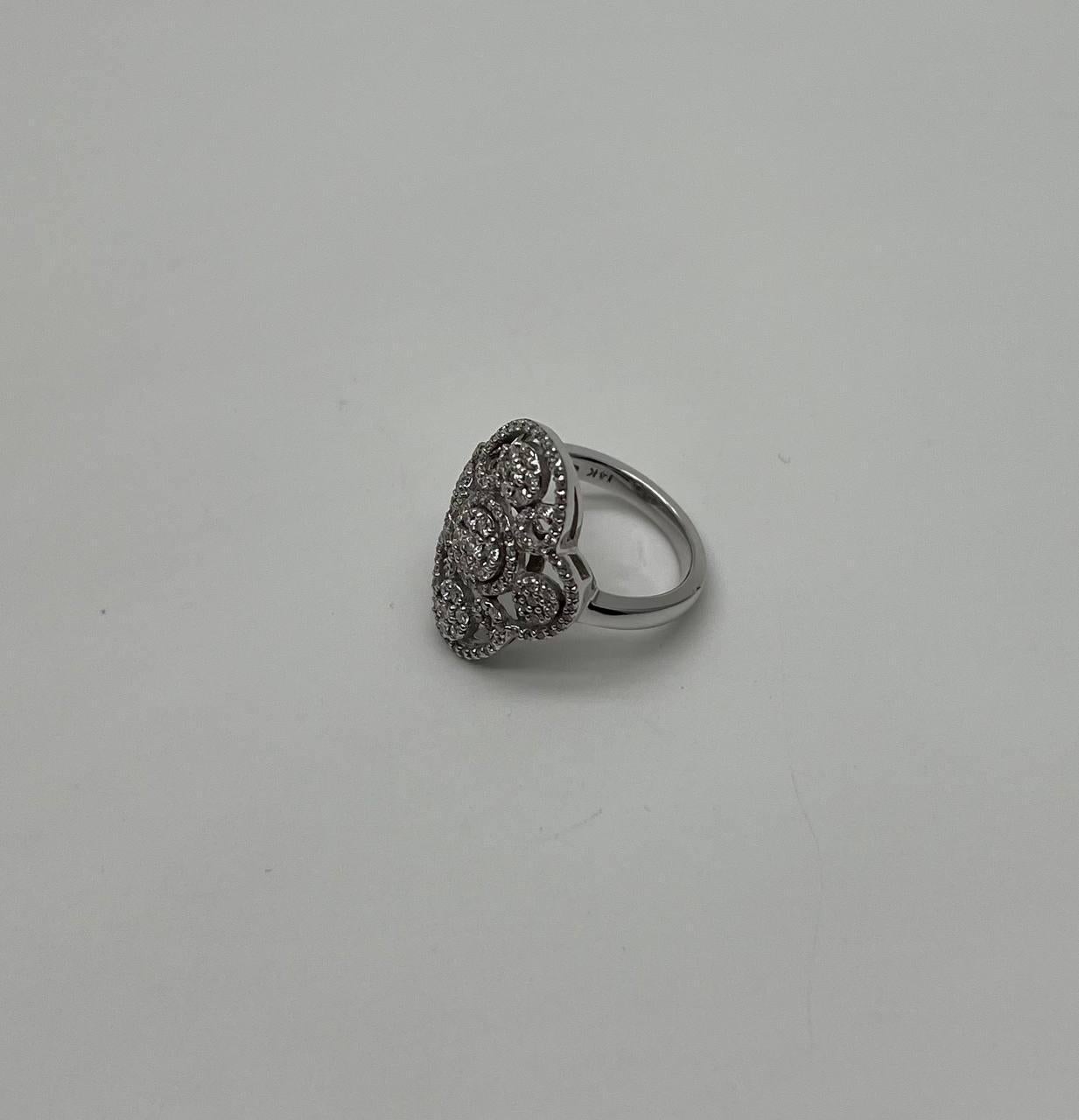 Brilliant Cut White Brilliant Diamonds Symbol Halo Pave Set 14K White Gold Statement Ring For Sale