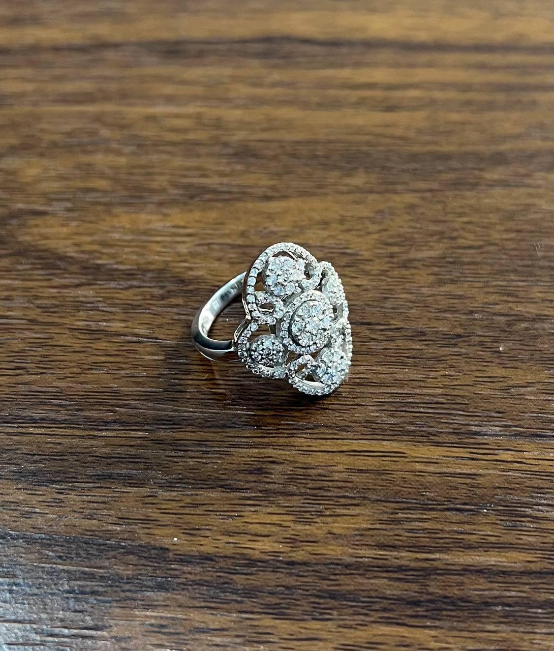Women's White Brilliant Diamonds Symbol Halo Pave Set 14K White Gold Statement Ring For Sale