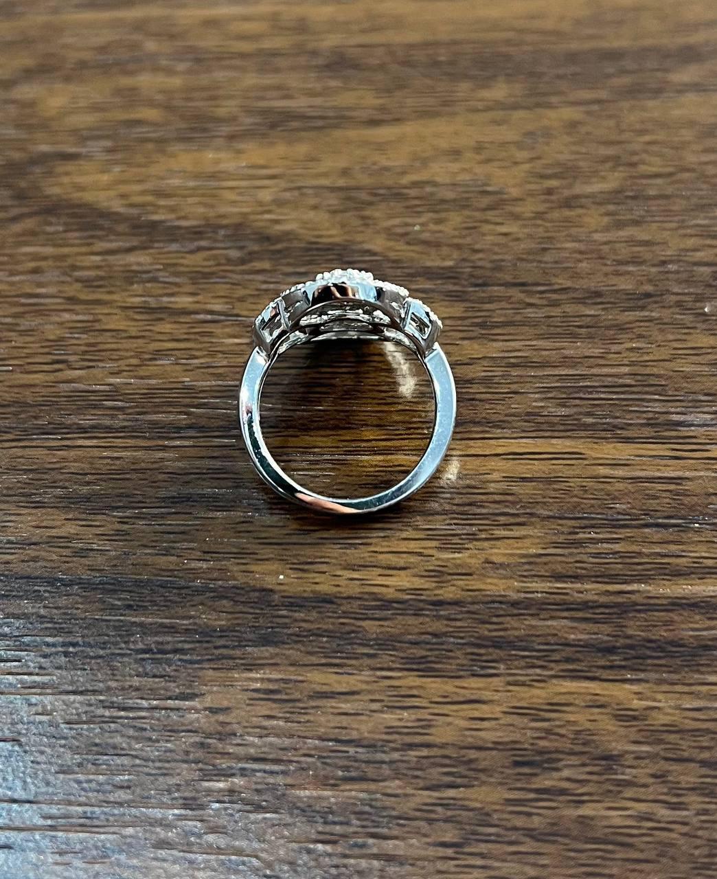White Brilliant Diamonds Symbol Halo Pave Set 14K White Gold Statement Ring For Sale 2