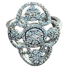 White Brilliant Diamonds Symbol Halo Pave Set 14K White Gold Statement Ring