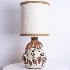 White Brique Ceramic Floor Table Lamp, Neutral Silk Lampshade by R. Houben