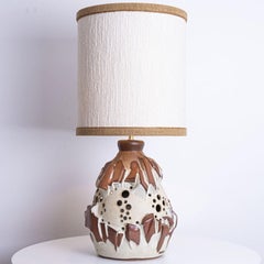 White Brique Ceramic Floor Table Lamp, Neutral Silk Lampshade by R. Houben