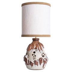 White Brique Ceramic Floor Table Lamp, Neutral Silk Lampshade by R. Houben