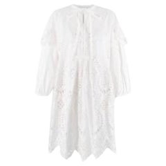 White Broderie Anglaise Cotton Dress with Bow Neck Tie
