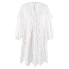 White Broderie Anglaise Cotton Dress with Bow Neck Tie