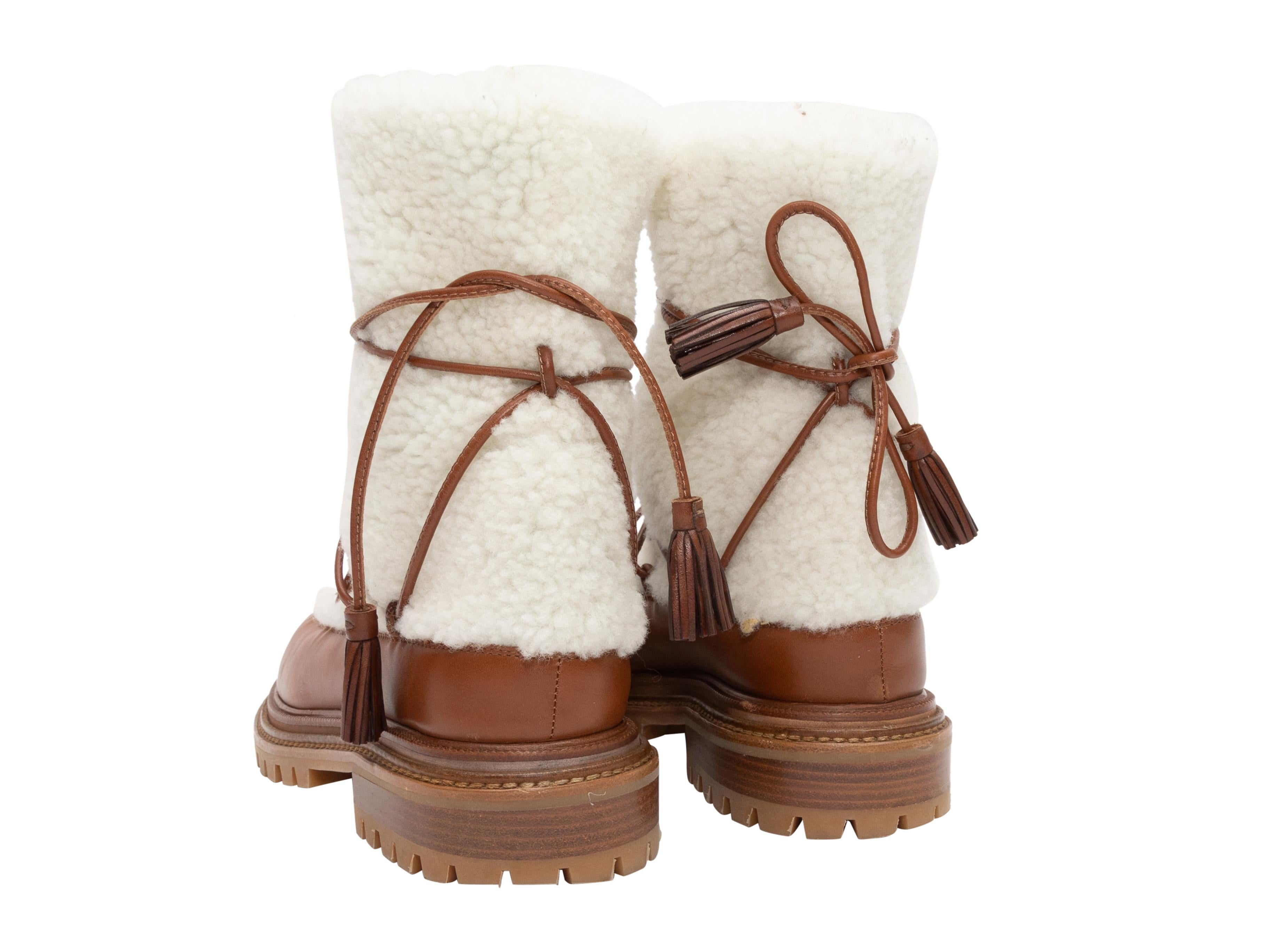 Women's White & Brown Aquazzura Shearling & Leather Snow Boots