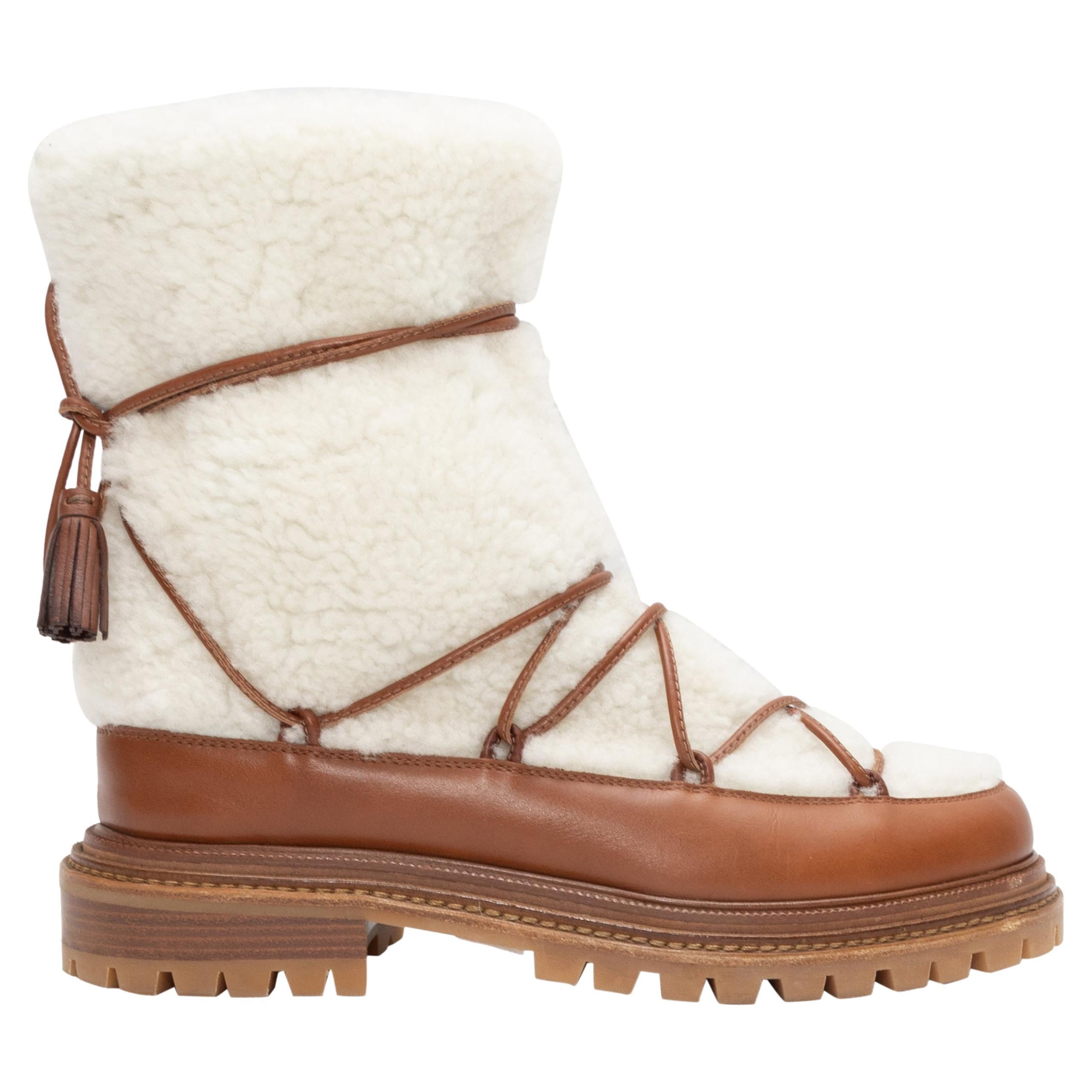 White & Brown Aquazzura Shearling & Leather Snow Boots