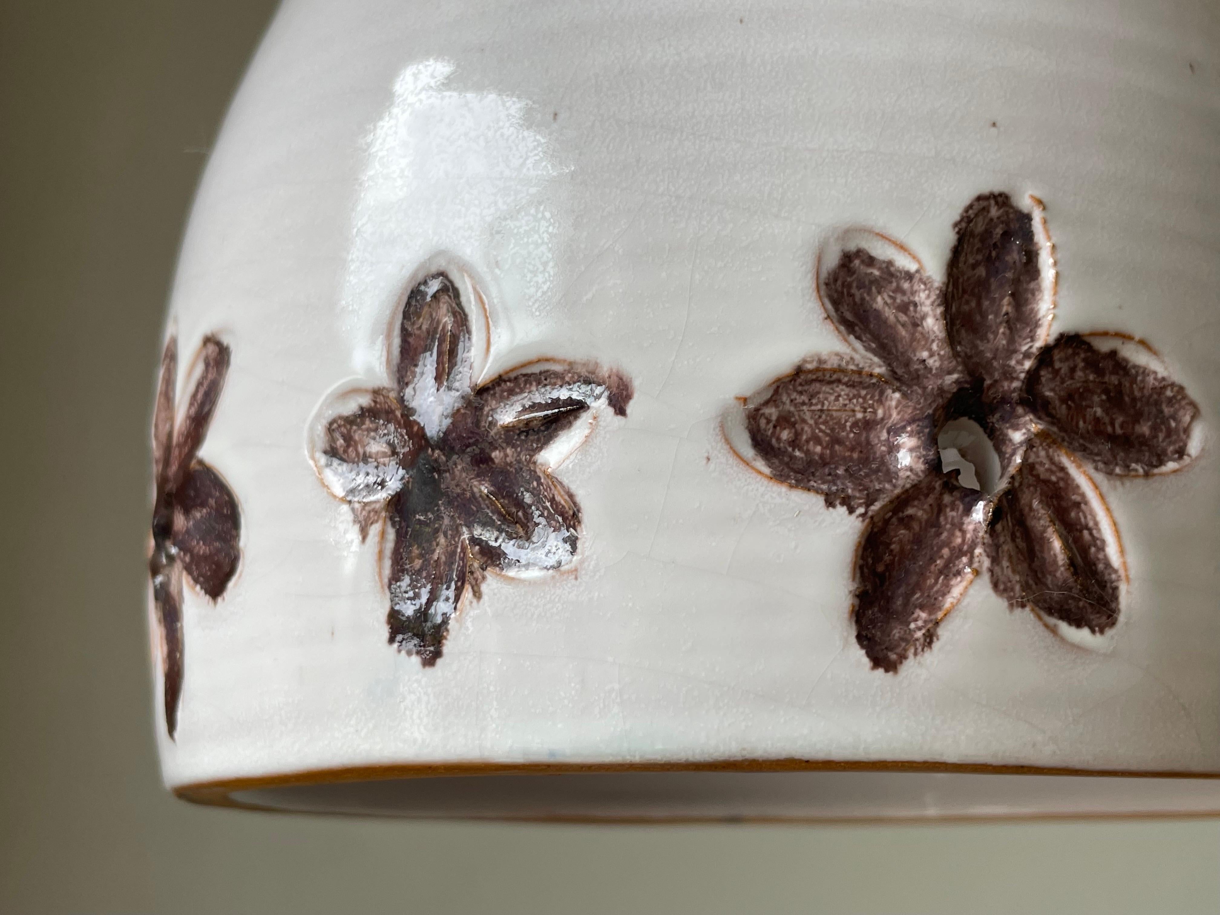 White Brown Floral Ceramic Pendant, Denmark, 1960s For Sale 4