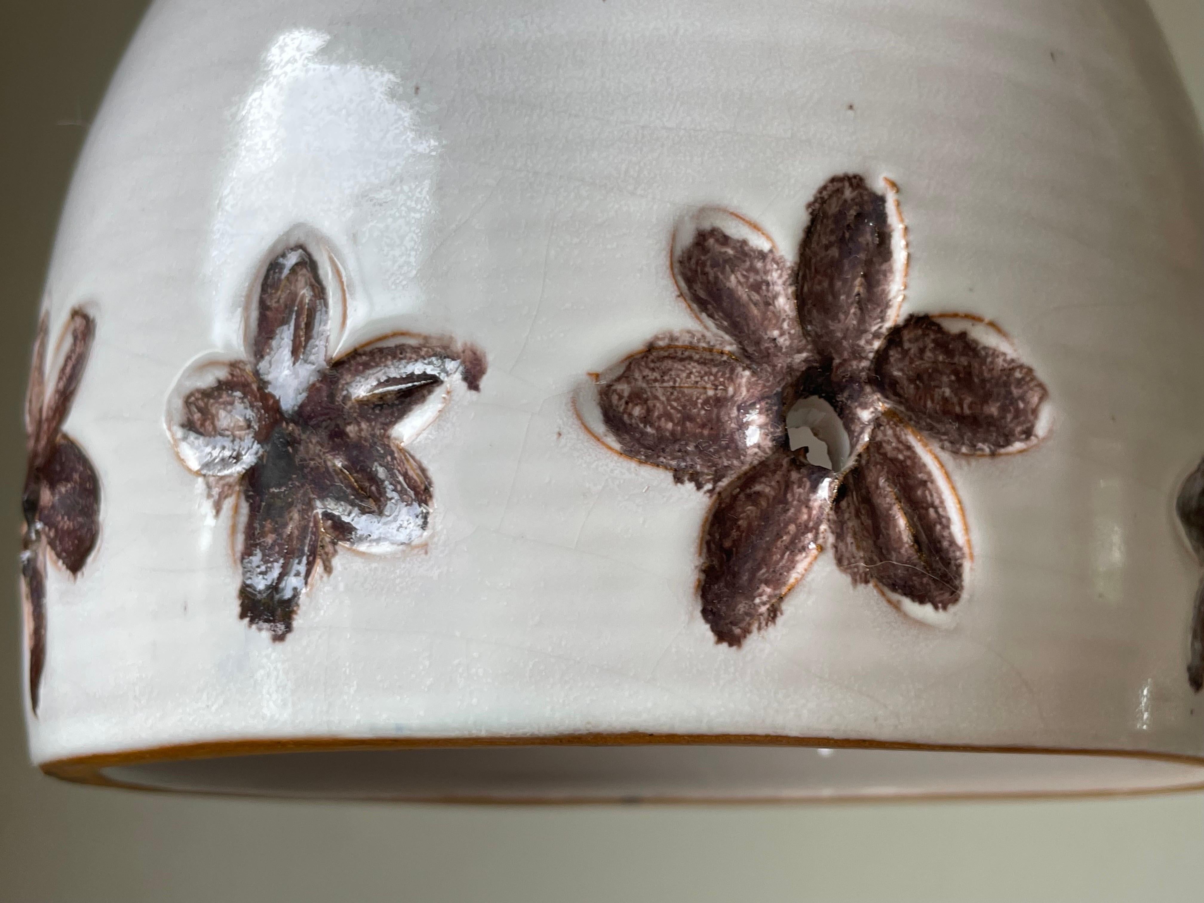 White Brown Floral Ceramic Pendant, Denmark, 1960s For Sale 5