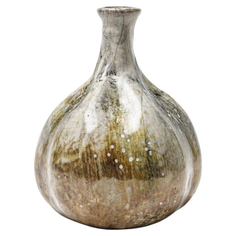 Vase en céramique émaillée blanc/brun de Gisèle Buthod-Garçon, vers 1980-1990