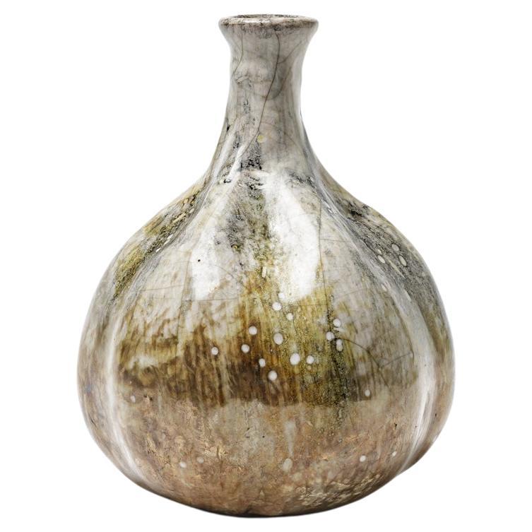 Jarrón de cerámica esmaltada blanca/marrón de Gisèle Buthod-Garçon, hacia 1980-1990