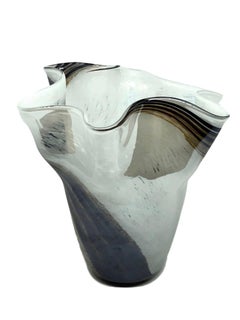 White Brown Gray Swirl Glass Murano Venetian Glass Vase by Fazzoletto