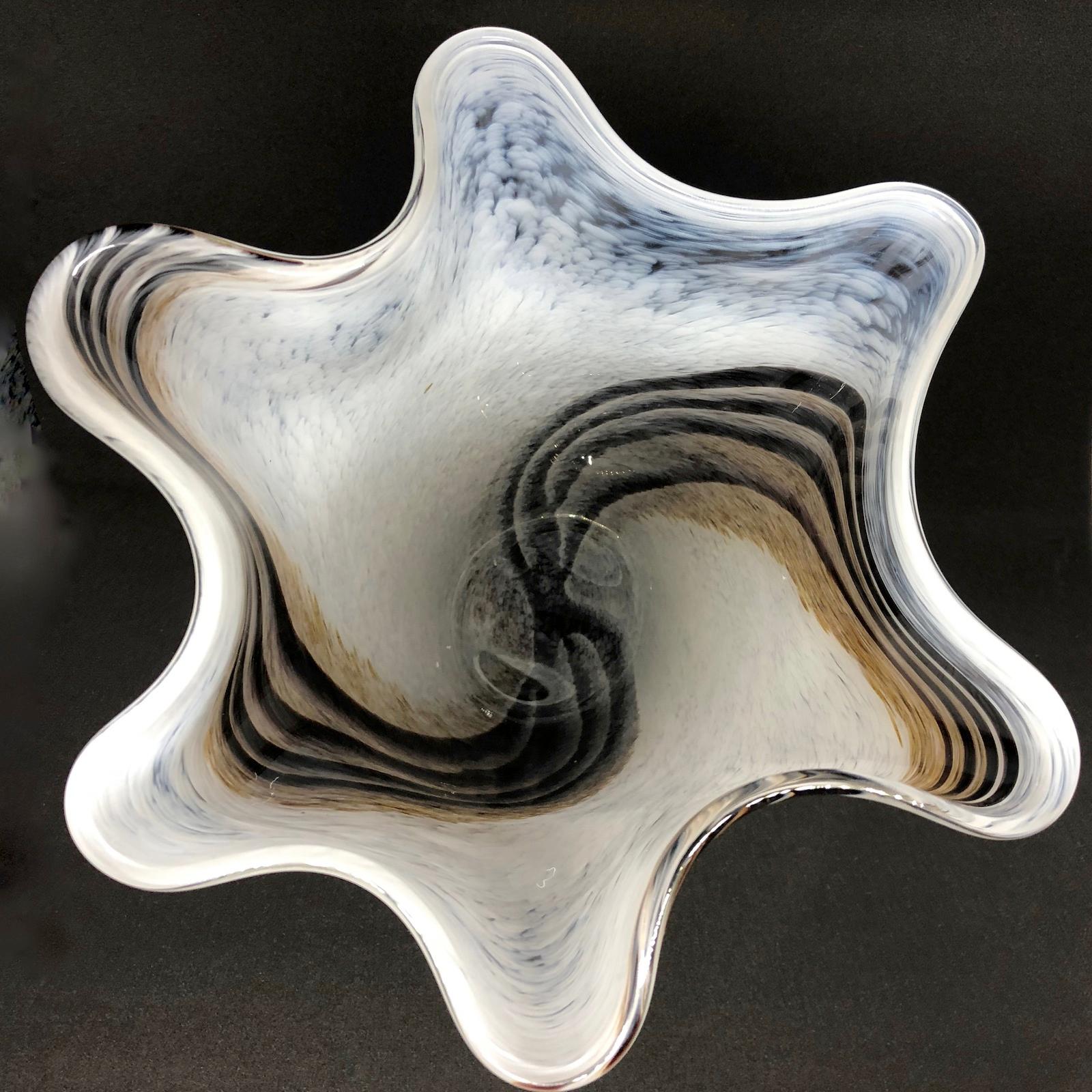 Murano Glass White Brown Gray Swirl Glass Murano Venetian Glass Vase by Fazzoletto
