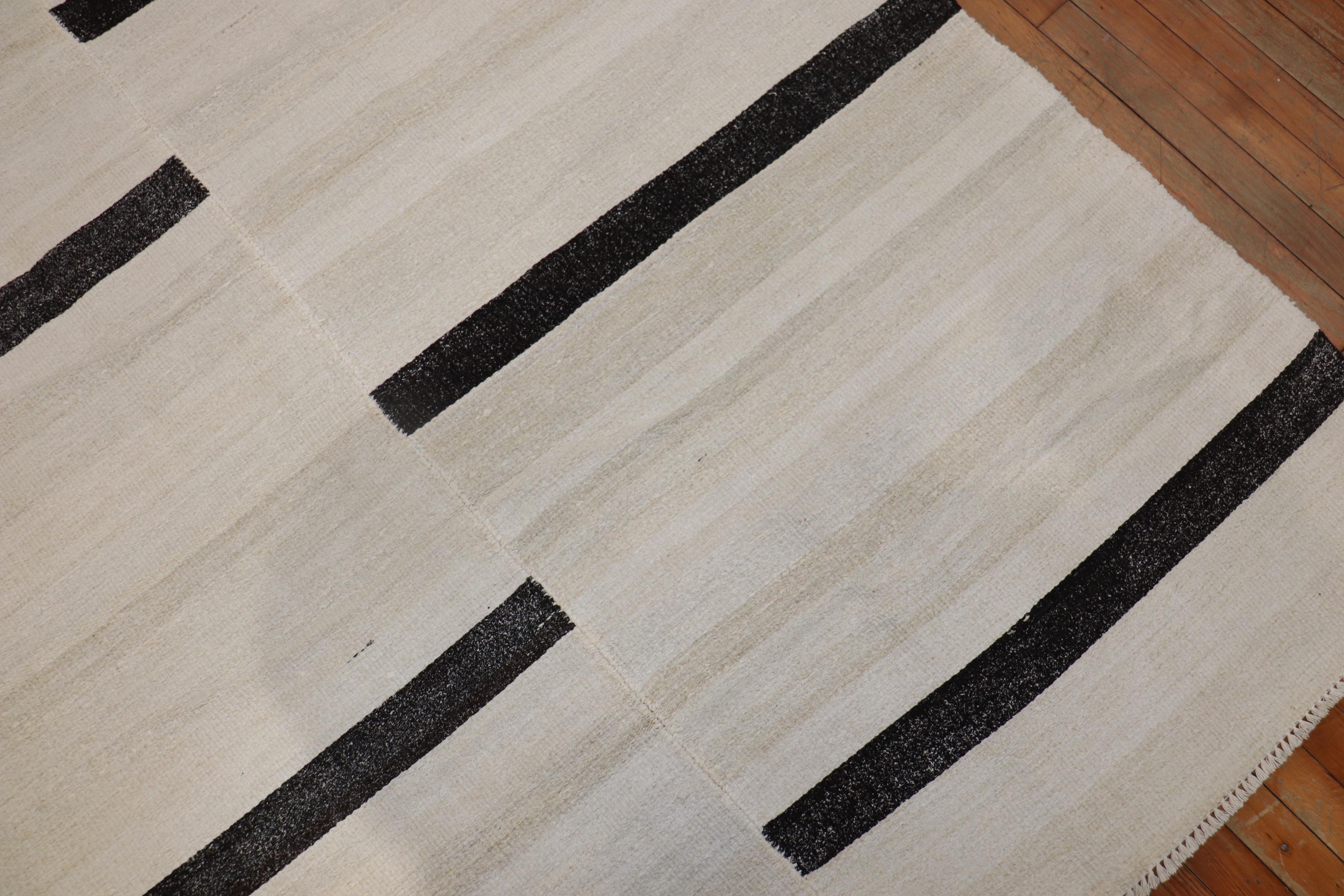 Hand-Knotted White Brown Room Size Turkish Kilim For Sale