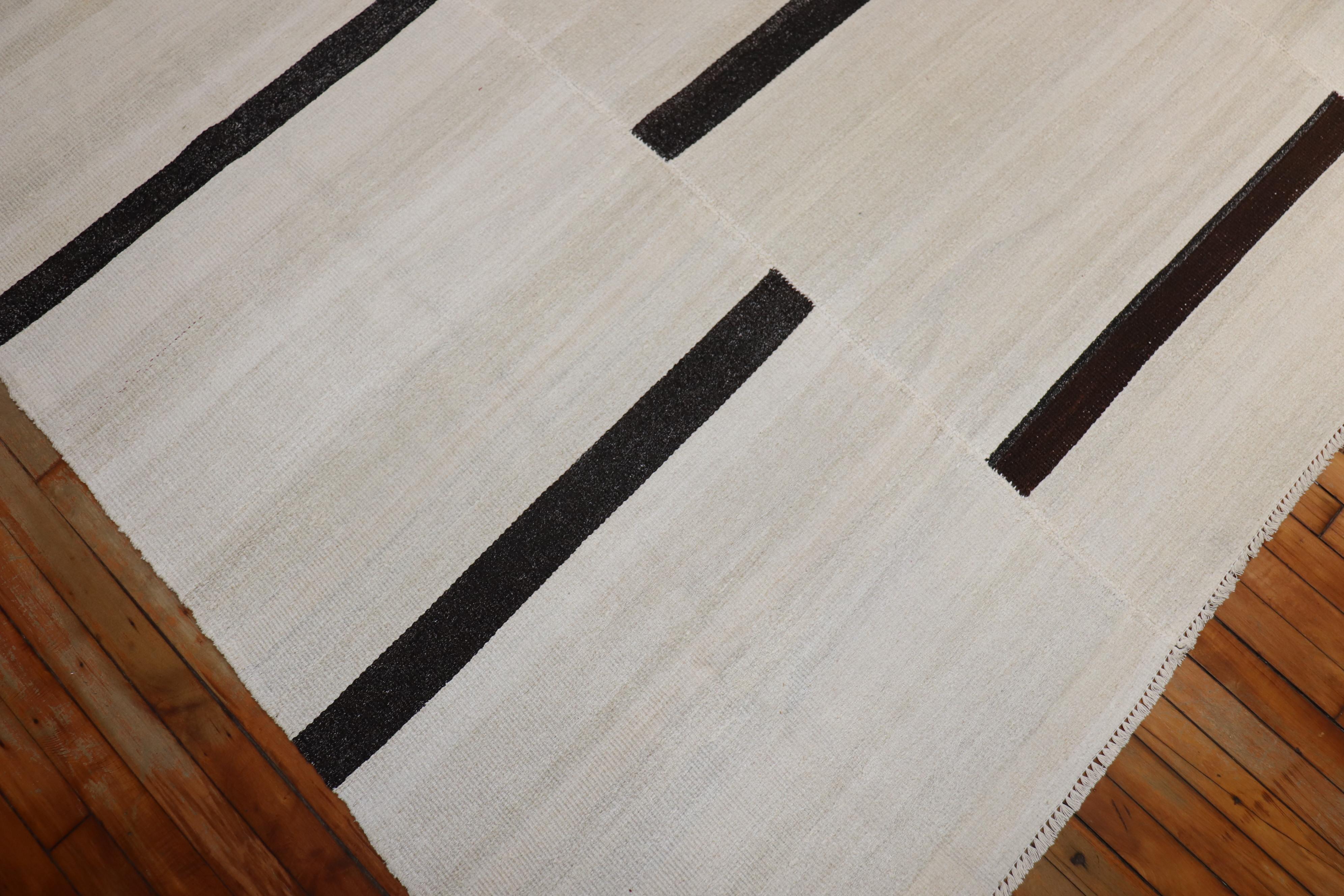 20th Century White Brown Room Size Turkish Kilim For Sale