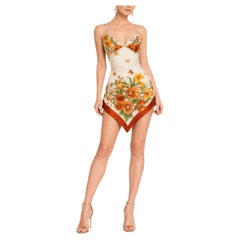 White 
Brown Silk Floral 
Butterfly Printed Mini Cocktail dress