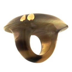 White Buffalo Horn and 18K Matte Yellow Gold Ring