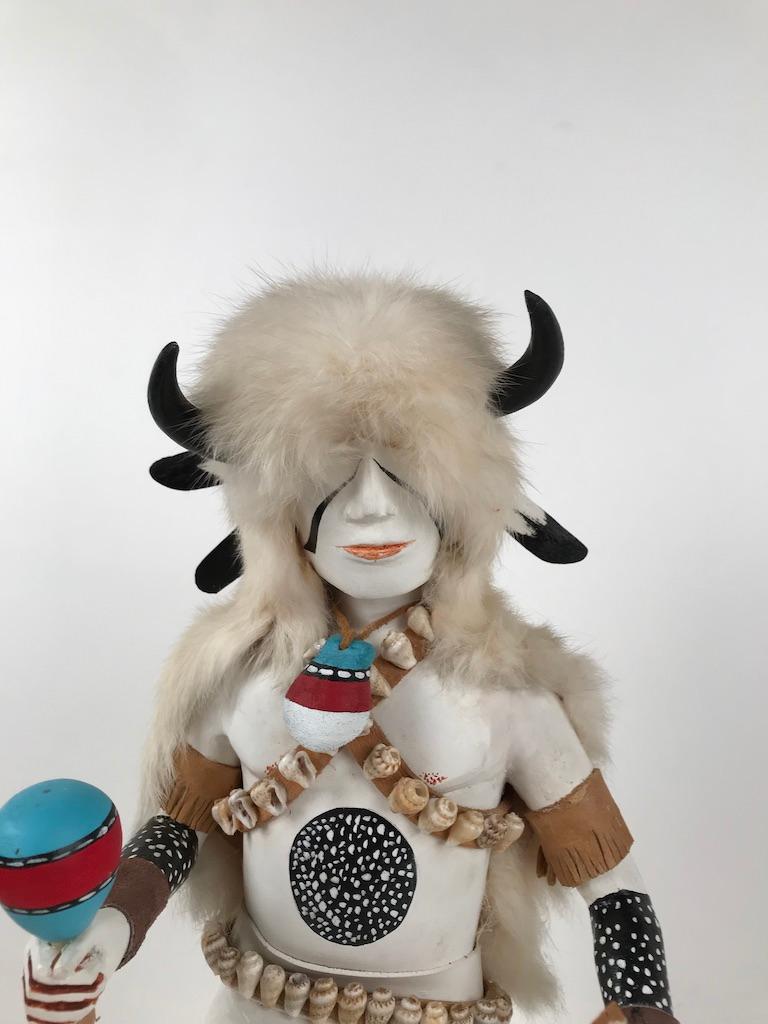 White Buffalo Kachina Doll Hand Carved Signed by Artist For Sale at