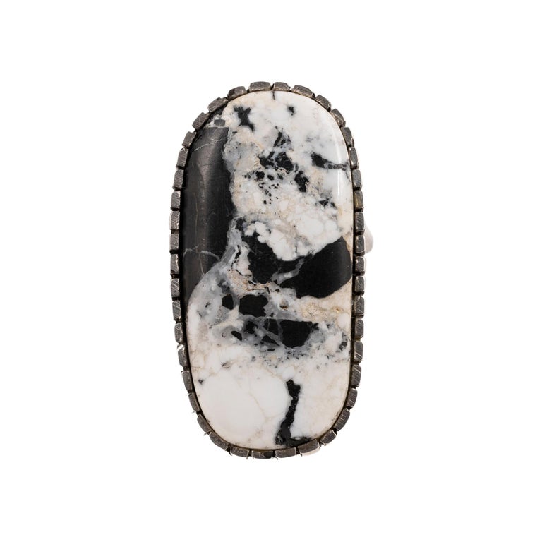 Native American White Buffalo Turquoise and Sterling Ring For Sale