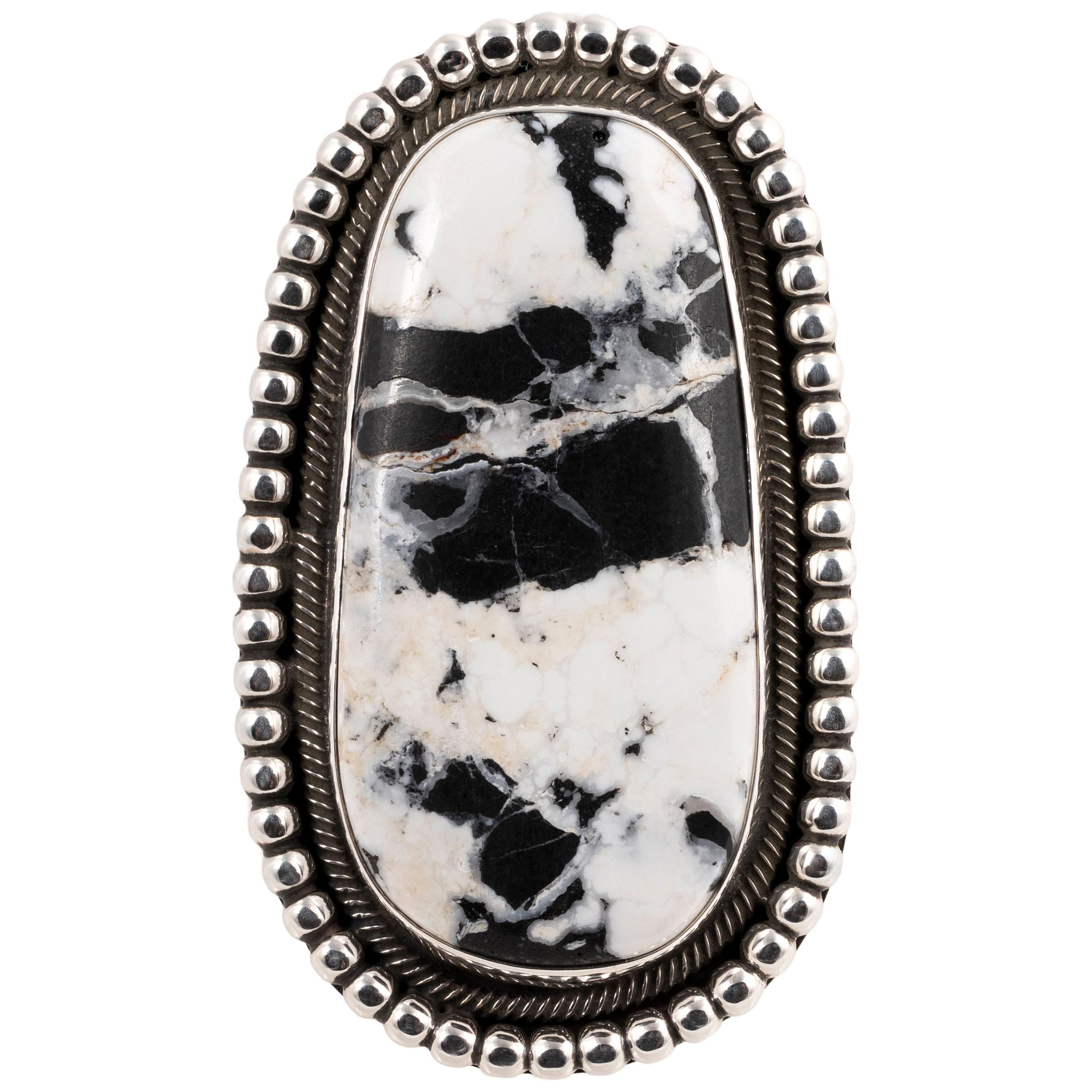 White Buffalo Turquoise and Sterling Ring For Sale