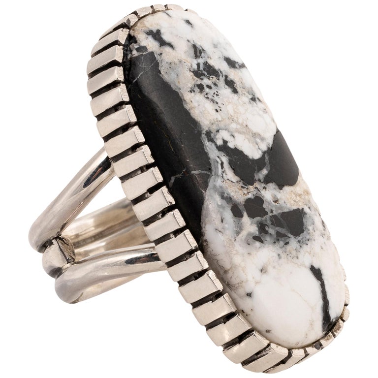 White Buffalo Turquoise and Sterling Ring For Sale