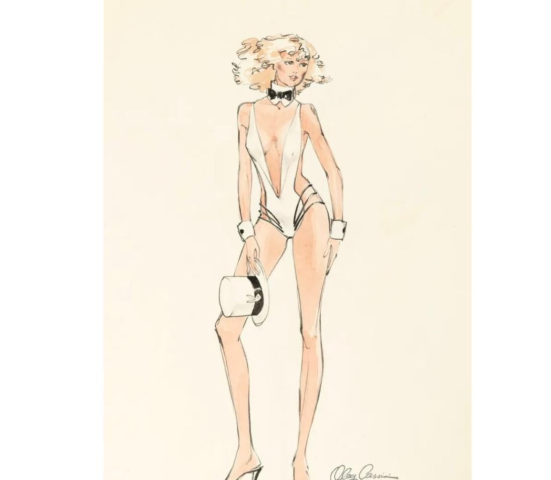XX secolo Disegno della coniglietta bianca di Oleg Cassini per Playboy ottobre 1979, firmato in vendita