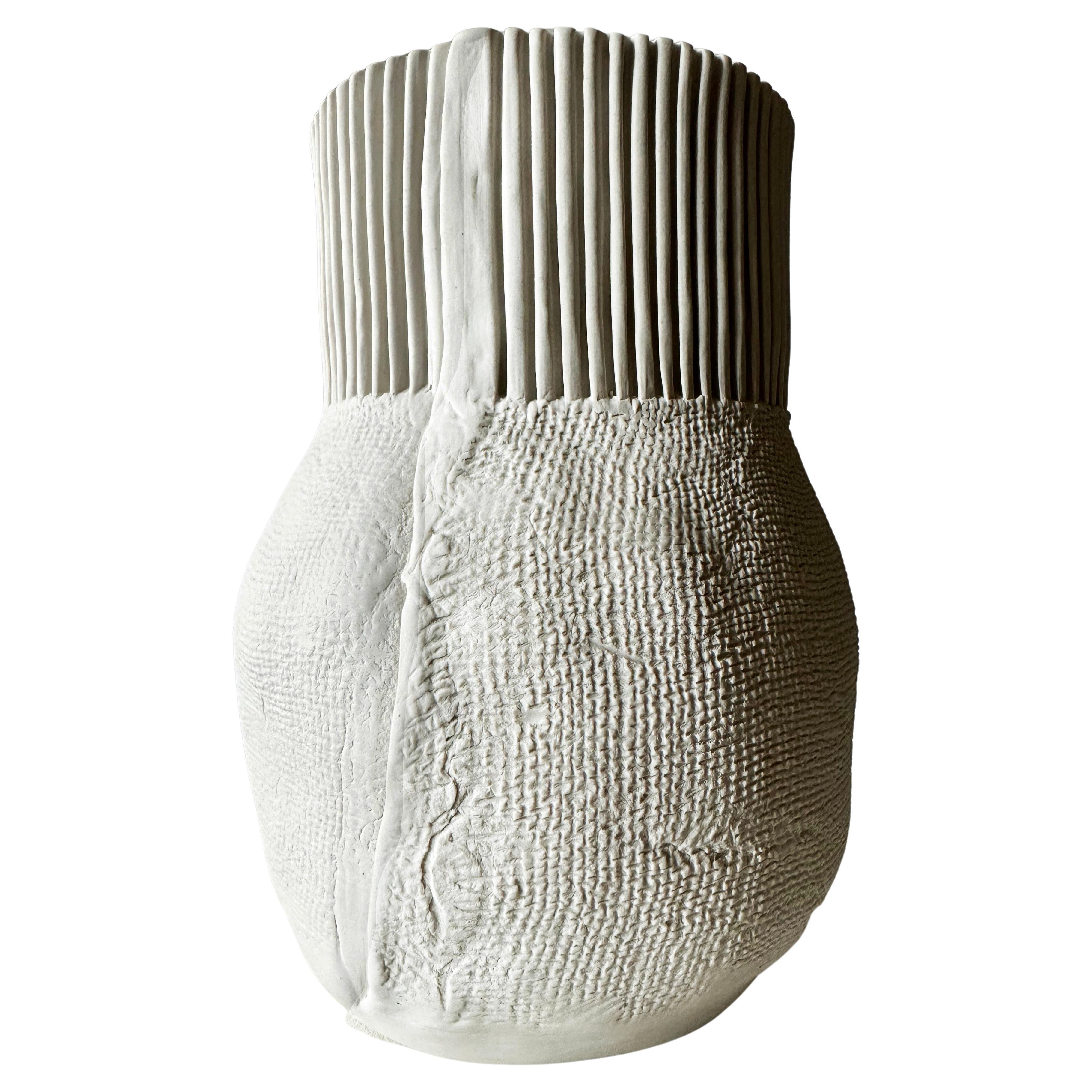 White Burlap Textured Ceramic Vase by Cym Warkov