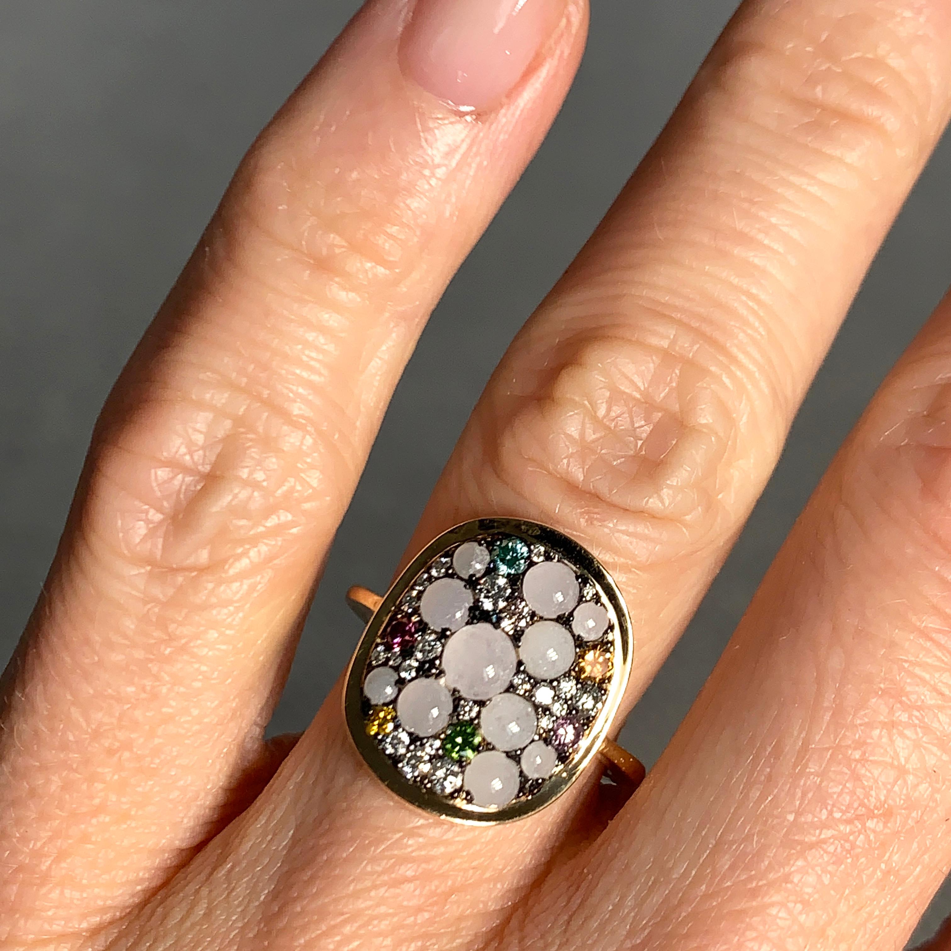 White Burmese Jadeite, Fancy Color and White Diamond Pave Ring 7