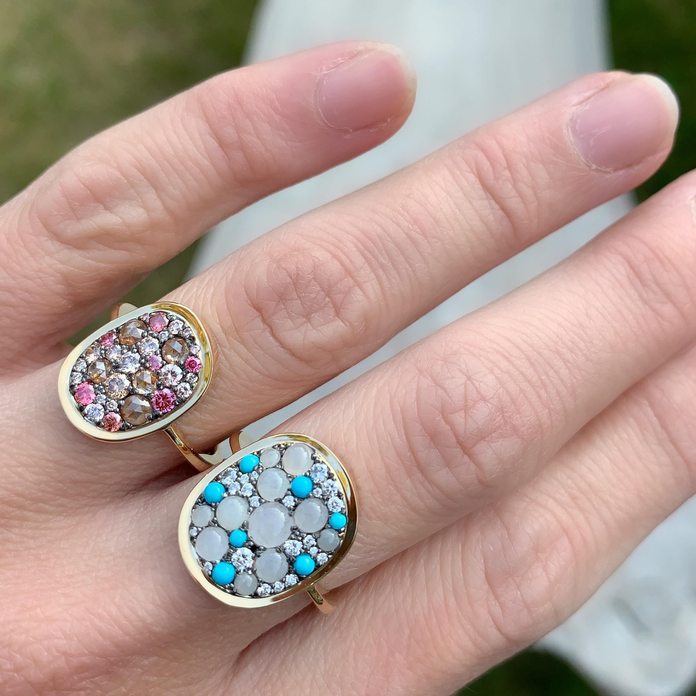 White Burmese Jadeite, Turquoise and White Diamond Pave Ring 9