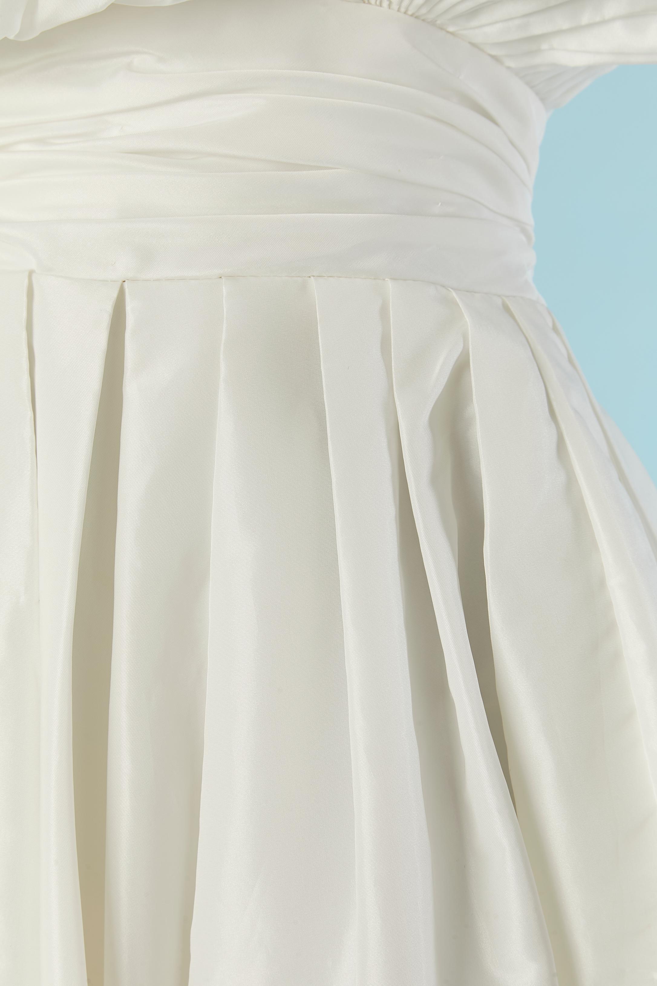 White bustier evening dress or wedding dress with pleated bustier Victor Costa In Excellent Condition In Saint-Ouen-Sur-Seine, FR