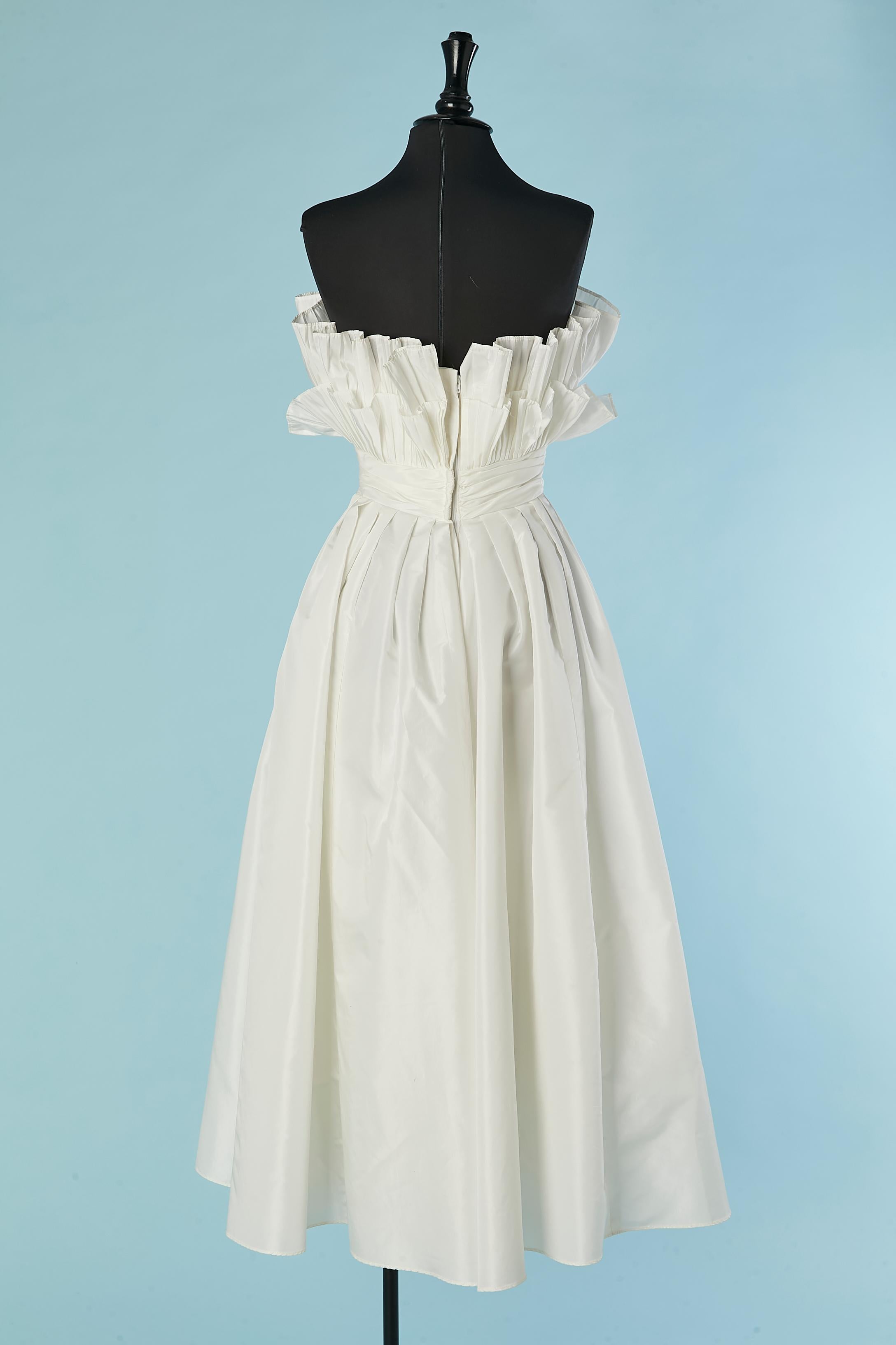 White bustier evening dress or wedding dress with pleated bustier Victor Costa 1
