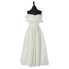 White bustier evening dress or wedding dress with pleated bustier Victor Costa