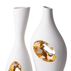 White Butterflies n'Gold Set of 2 Vase