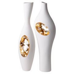 White Butterflies n'Gold Set of 2 Vase