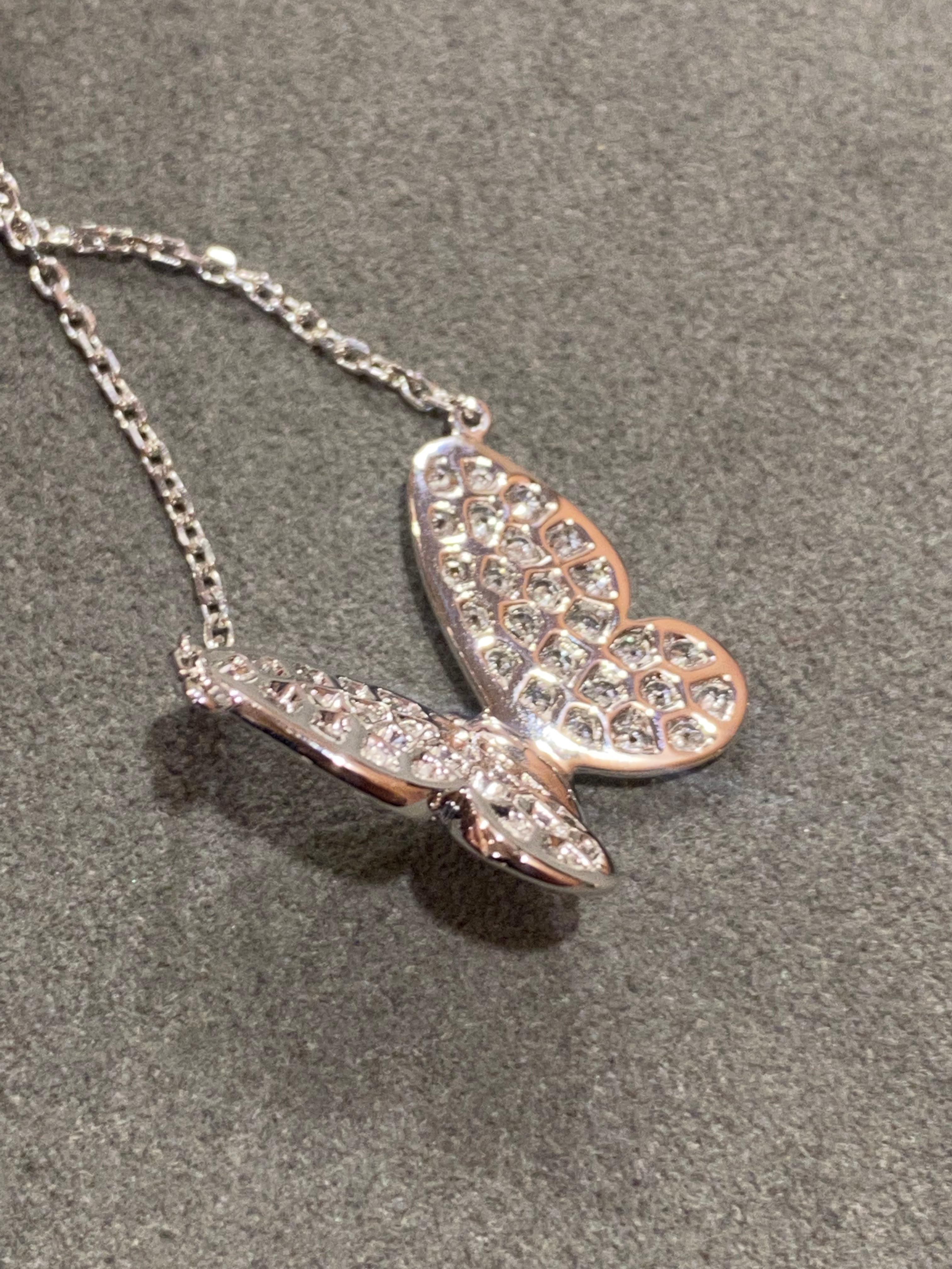 Women's White Butterfly  Diamond White Gold Fashion Necklace for Her For Sale