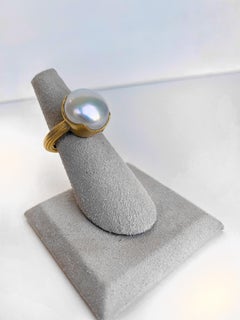 White Button Pearl Ring in 22 Karat Gold