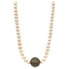 White button Pearl vintage rose cut diamond bead sterling silver necklace