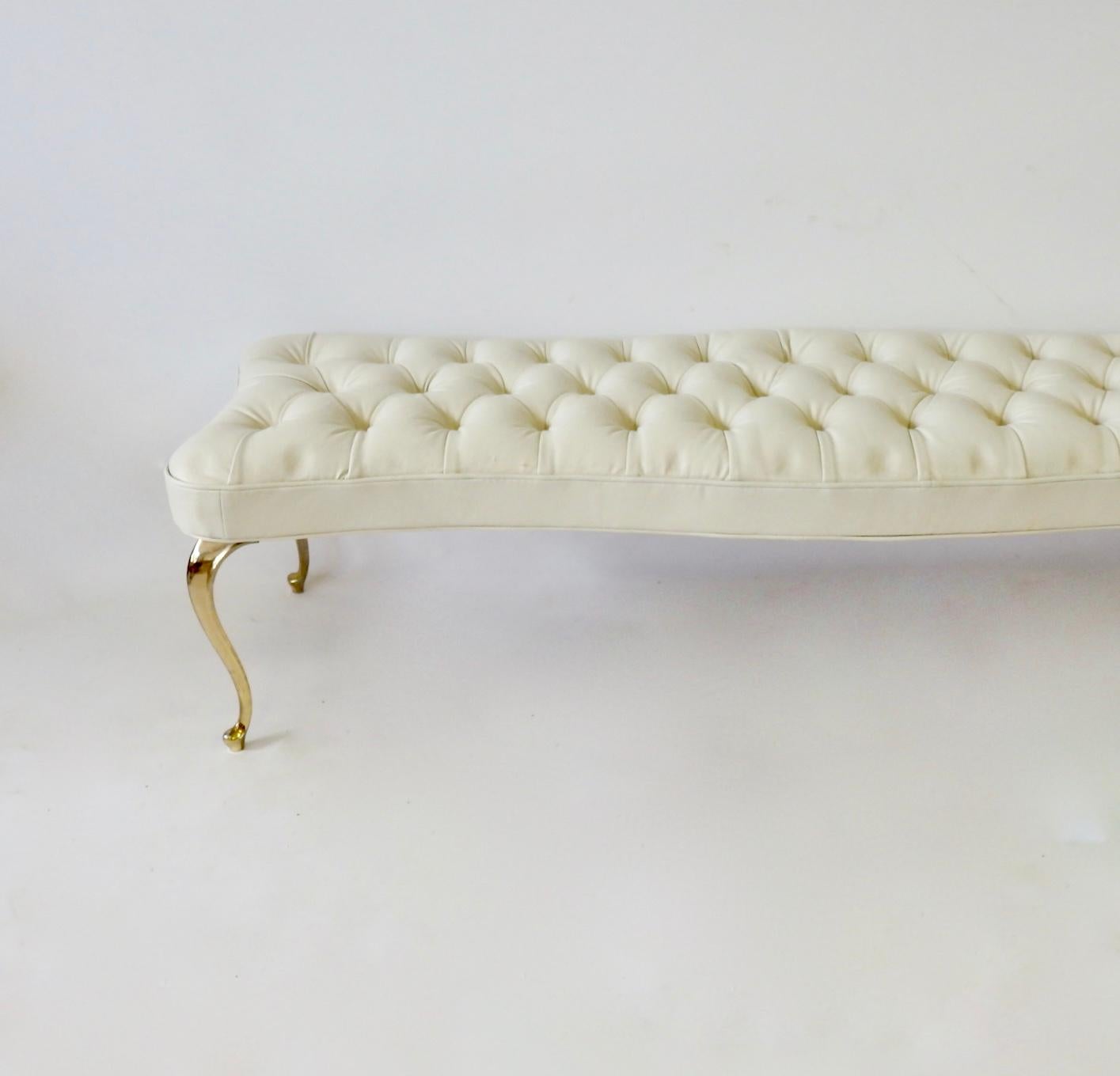 American White Button Tufted Hollywood Regency Bench