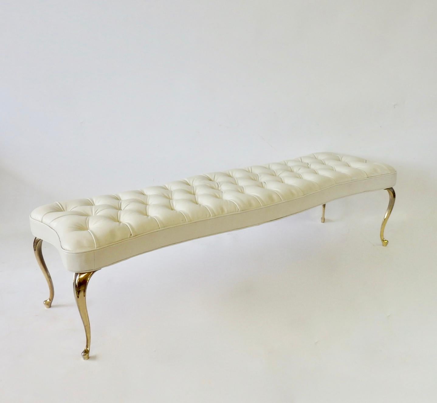 20th Century White Button Tufted Hollywood Regency Bench