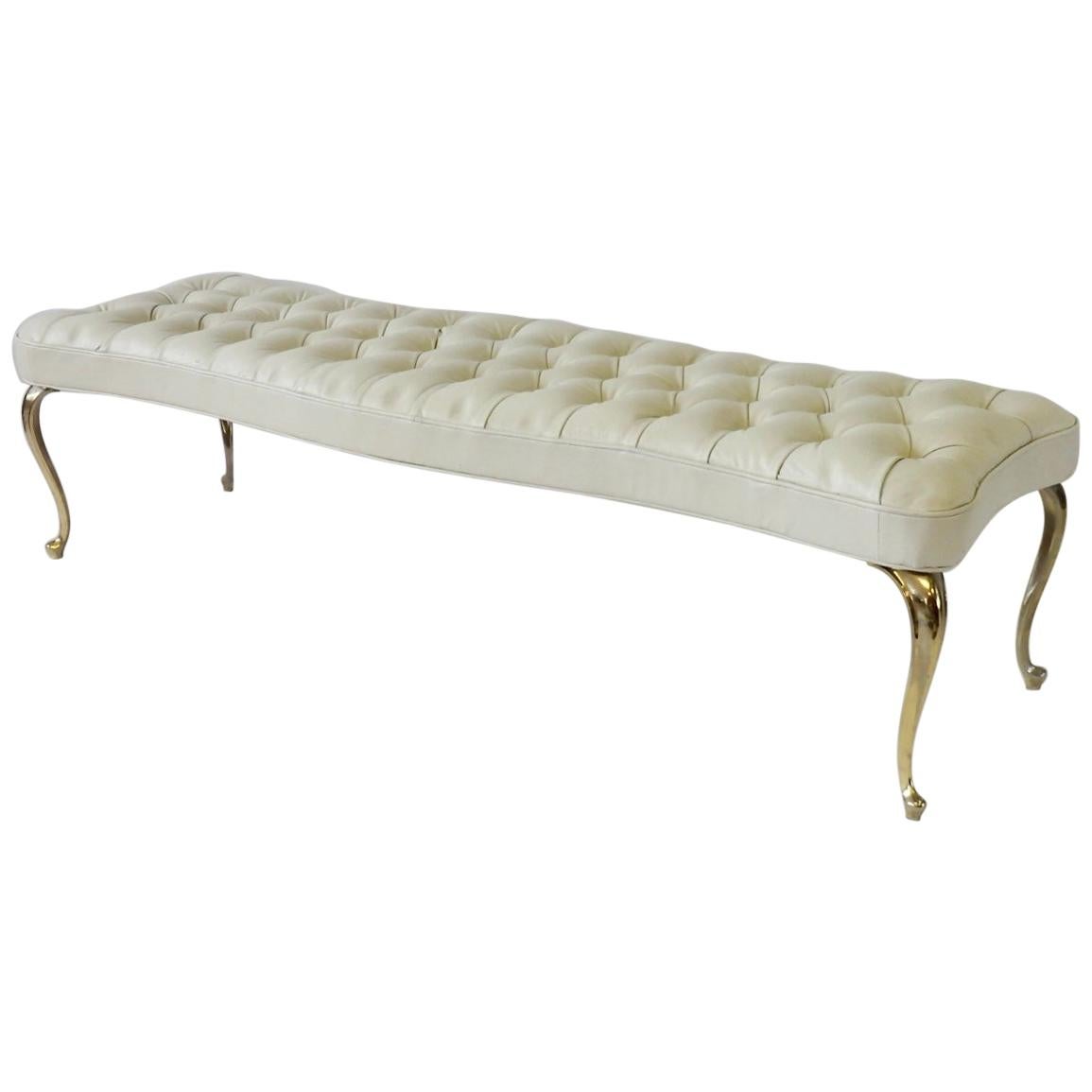White Button Tufted Hollywood Regency Bench