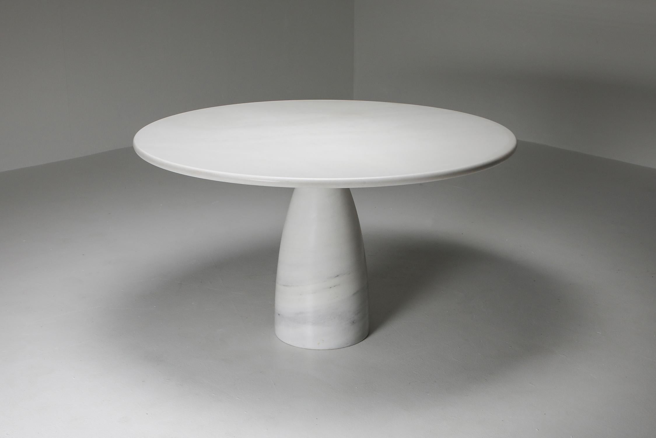 Calacatta white marble dining table, model 'Finale', Peter Draenert, Germany, 1970

Iconic Postmodern piece
The whiter the marble is, the rarer and expensive it is.
We've matched the table with a set of six pigreco chairs.
  

