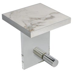 White Calacatta Marble Stainless Steel Acrylic Square Side Table