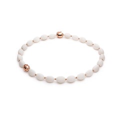 White Calcite Bead Necklace in 18k Pink Gold