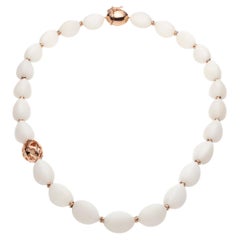 White Calcite Bead Necklace in 18k Pink Gold