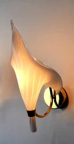 White Calla Lily Wall Lamp, Murano Glass, Italy, 1970