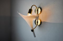 White calla lily wall lamp, murano glass, Italy, 1970