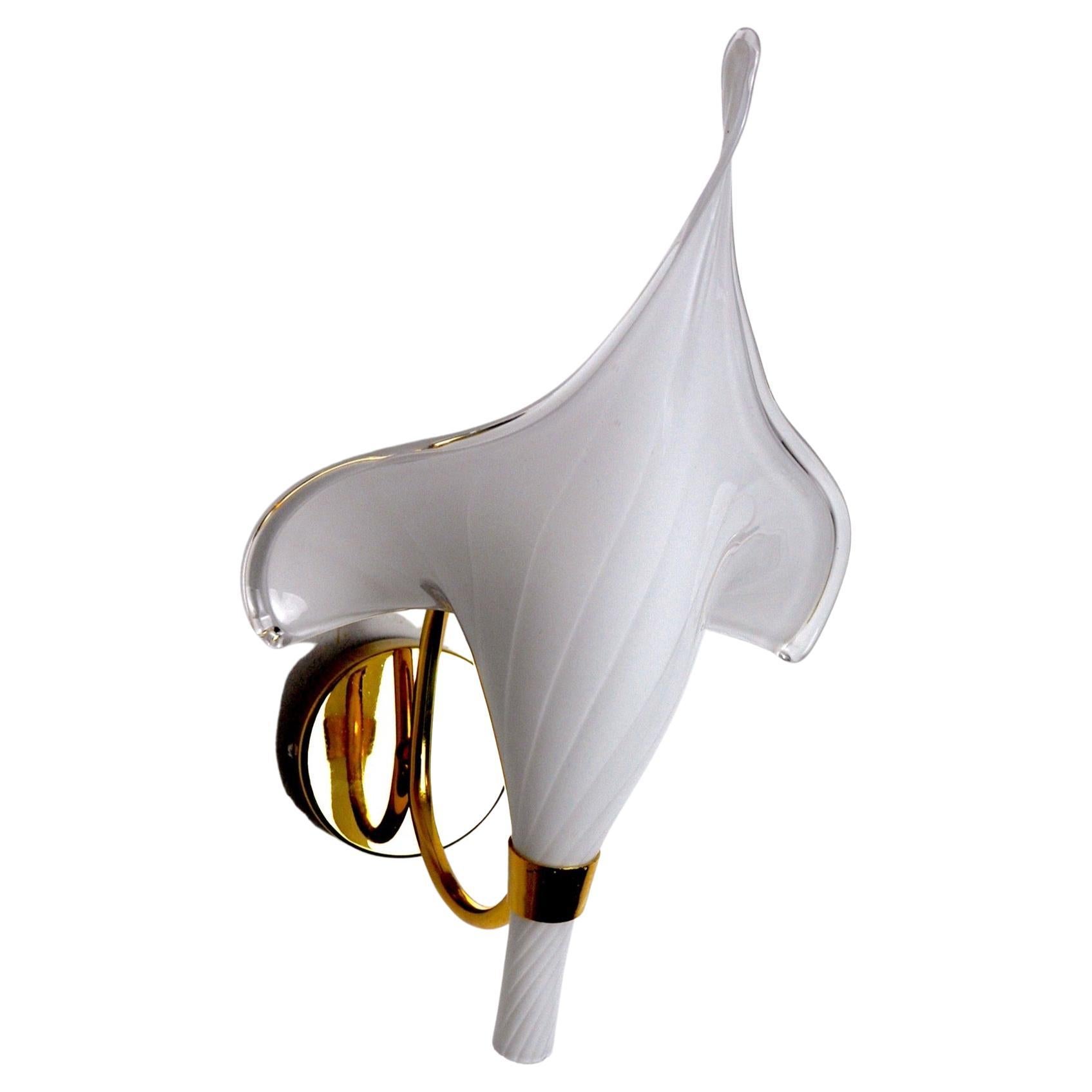White Calla Lily Wall Lamp, Murano Glass, Italy, 1970 For Sale