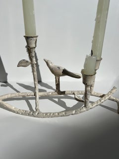 White Candelabra with Bird Figurine