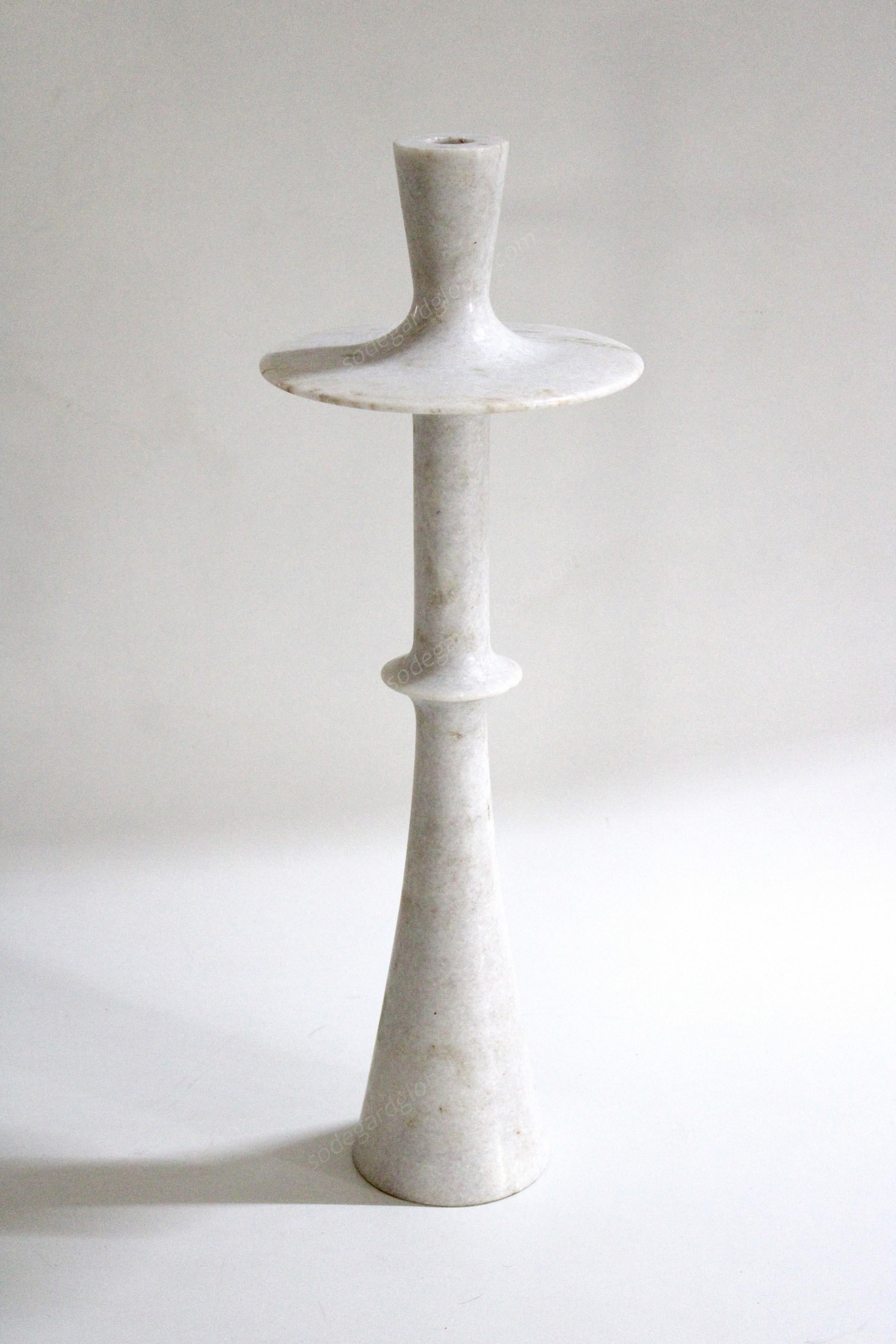 White Candle Holders, Set of Four Marble White Candlestick Holders by P. Mathieu For Sale 2