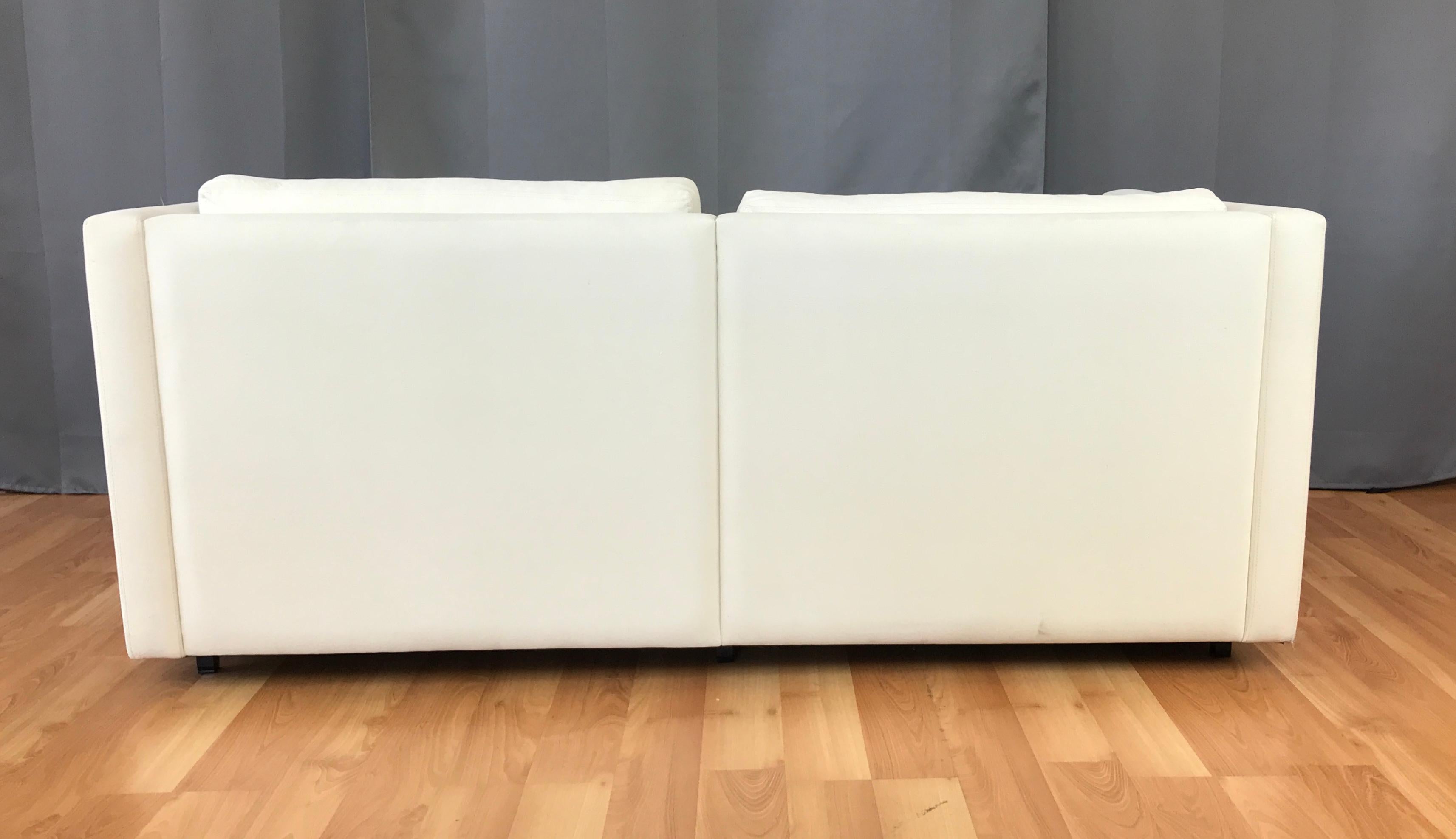 Wood Charles Pfister for Knoll Settee in Off-White Canvas